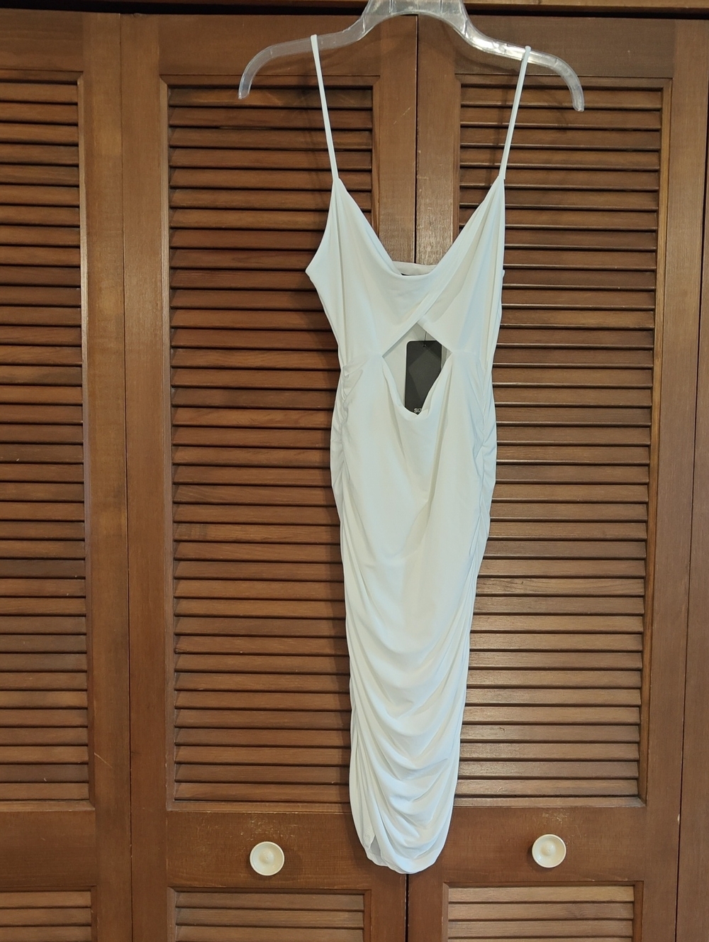 NWT 2NTS White Spaghetti Strap Midi Dress with Front Cutout